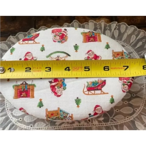 Vintage Quilted Fabric White Christmas Sewing Box 7" - Picture 2 of 5